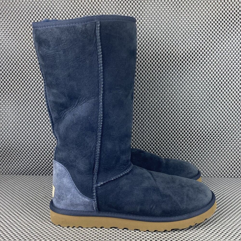 UGG Tall Boots Womens Size 8 Blue Leather Sheepskin Winter Casual Outdoor Boots